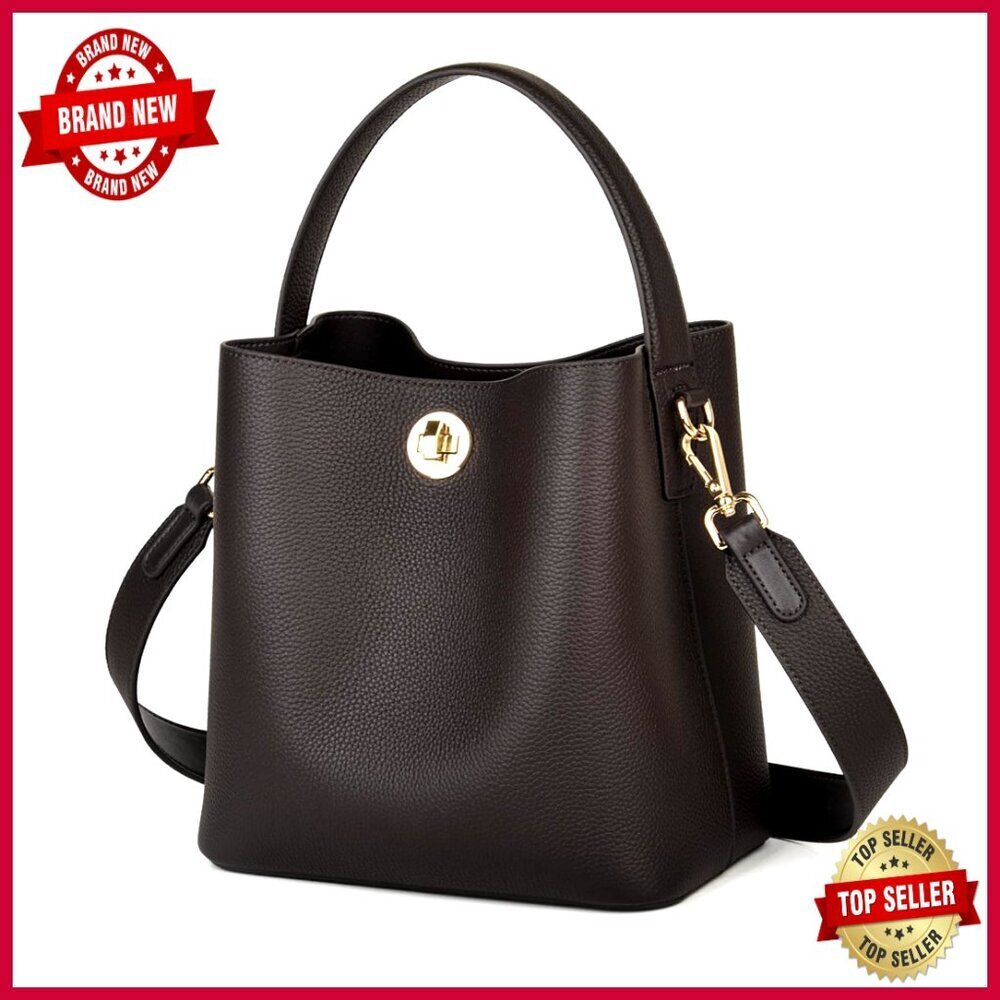 Genuine Leather Bucket Tote Bag Adjustable Strap Crossbody Shoulder Bag